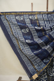 Indigo HBP Cotton Silk Saree With Maheshwari Border - SRICSS1384