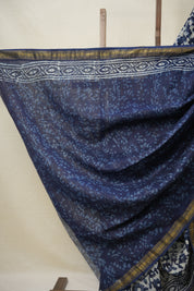 Indigo HBP Cotton Silk Saree With Maheshwari Border - SRICSS1384