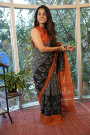 Gray Pochampalli Cotton Ikat Saree - SRGPCIS702
