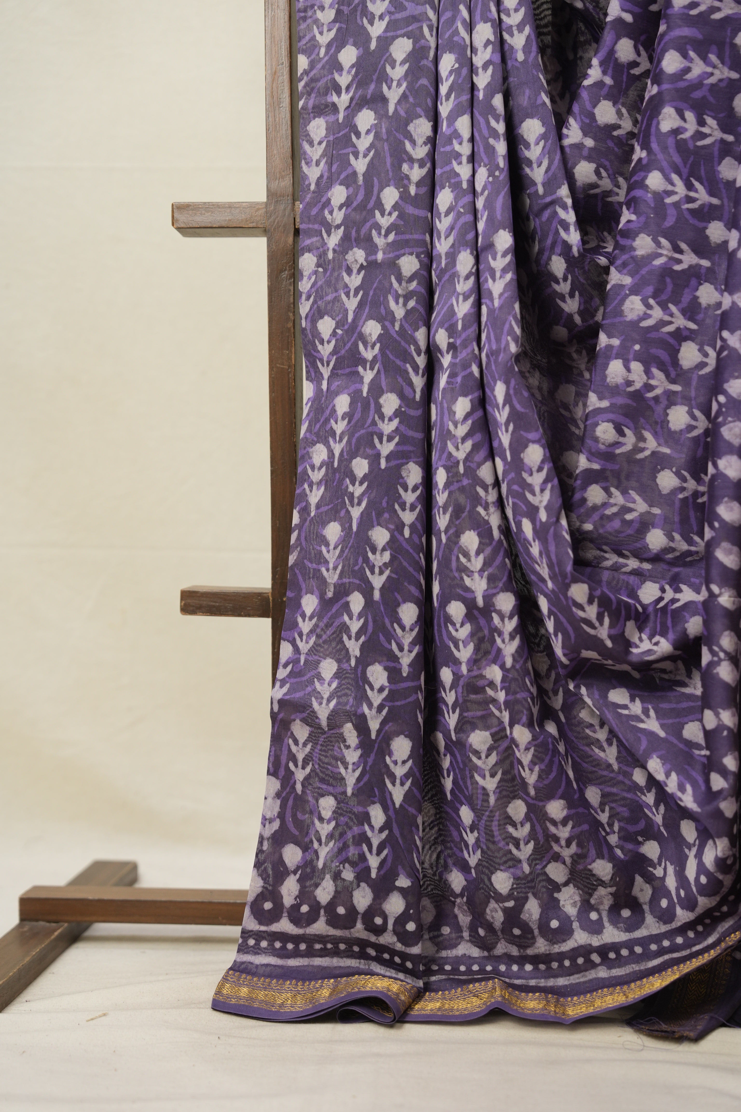 Lavender Purple HBP Cotton Silk Saree With Maheshwari Border - SRLPCSS1383