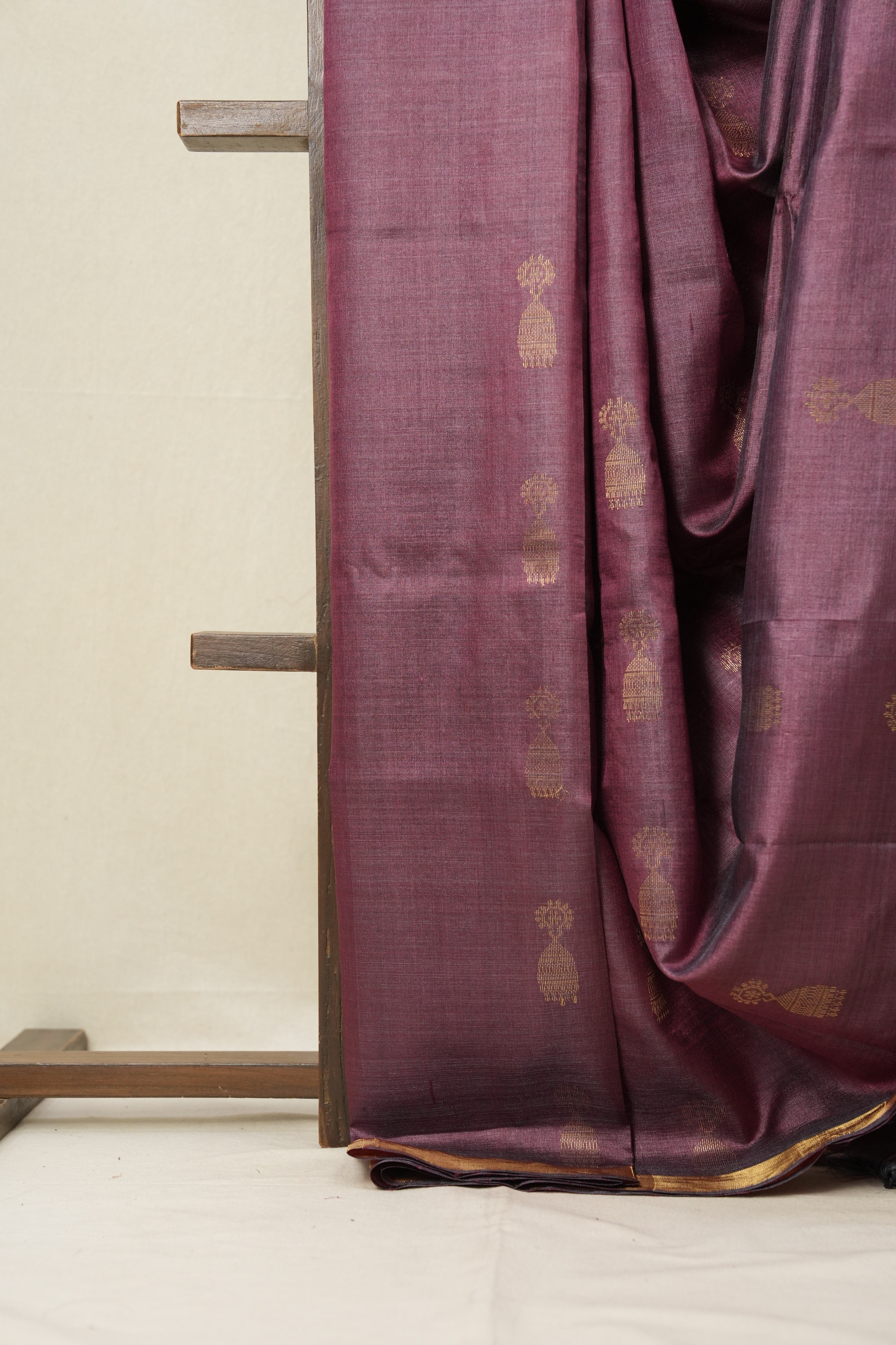 Wine Tussar Silk Saree - SRWTSS1535