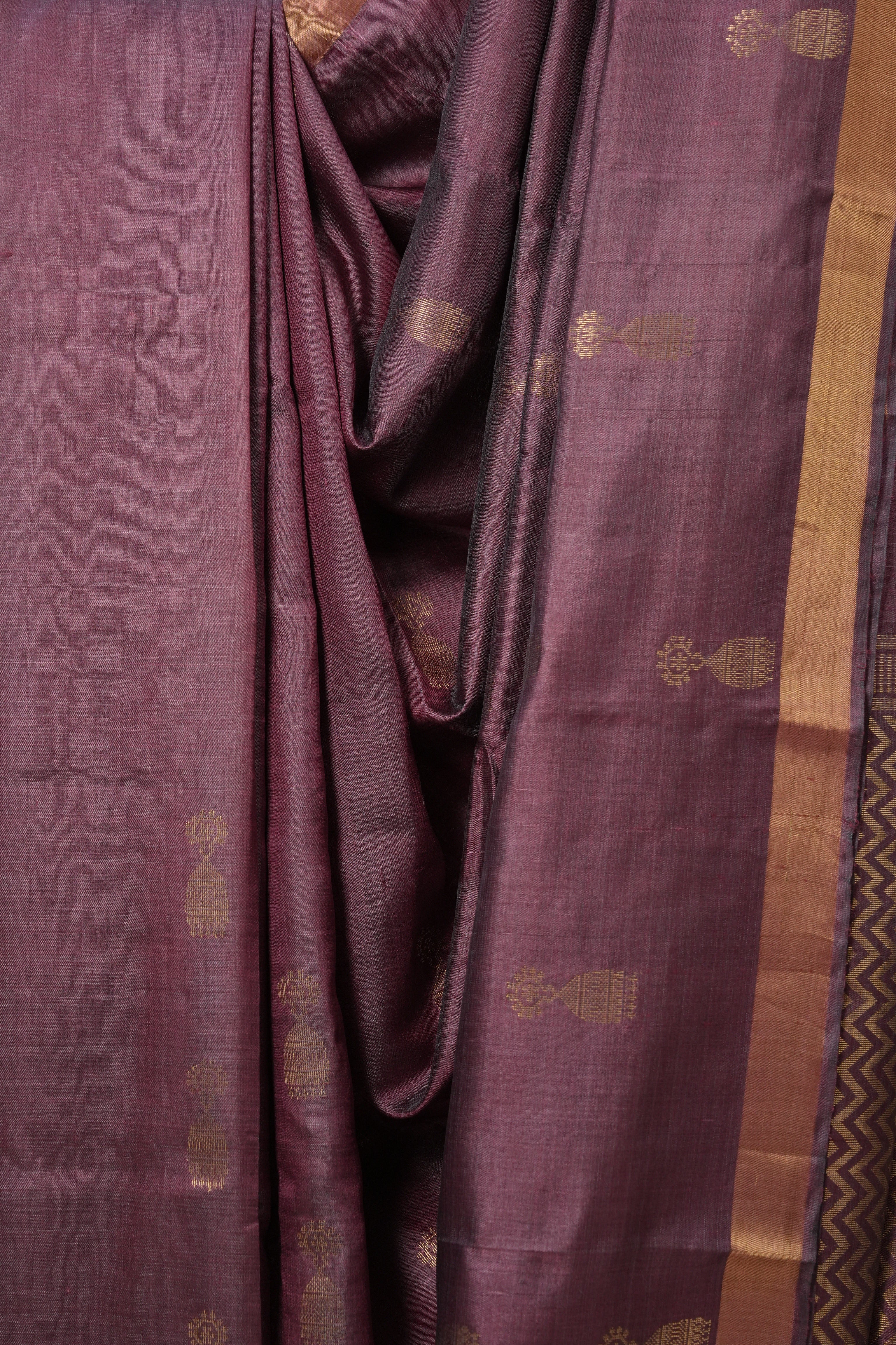Wine Tussar Silk Saree - SRWTSS1535