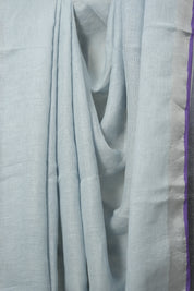 Pastel Sky Blue Plain Linen Saree With Purple Tassels -SRPSBPLS469