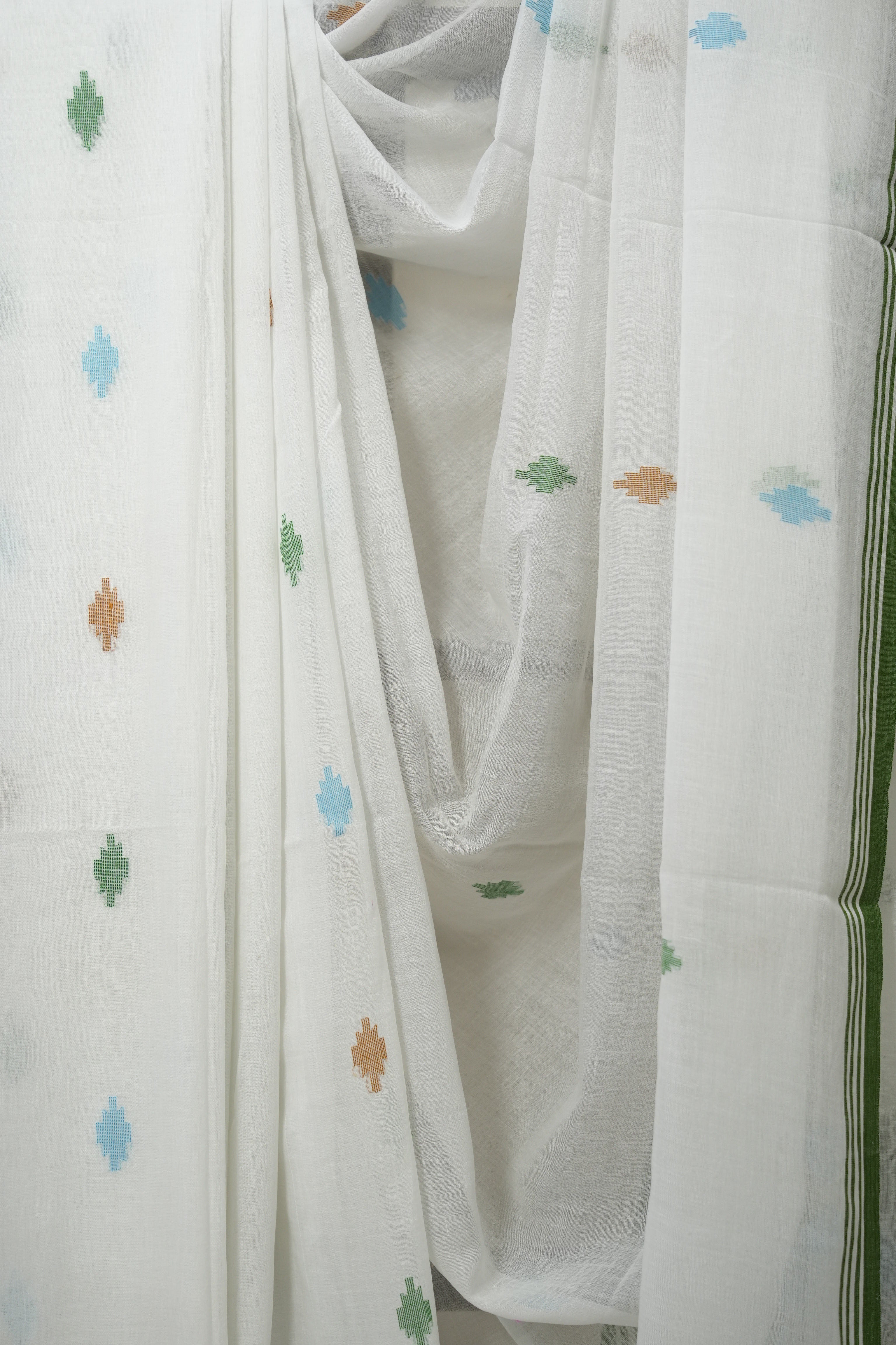 White Mul Bengal Cotton Jamdani Saree - SRWMBCJS211