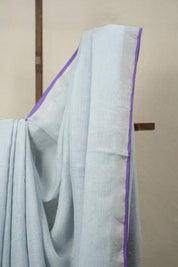 Pastel Sky Blue Plain Linen Saree With Purple Tassels -SRPSBPLS469