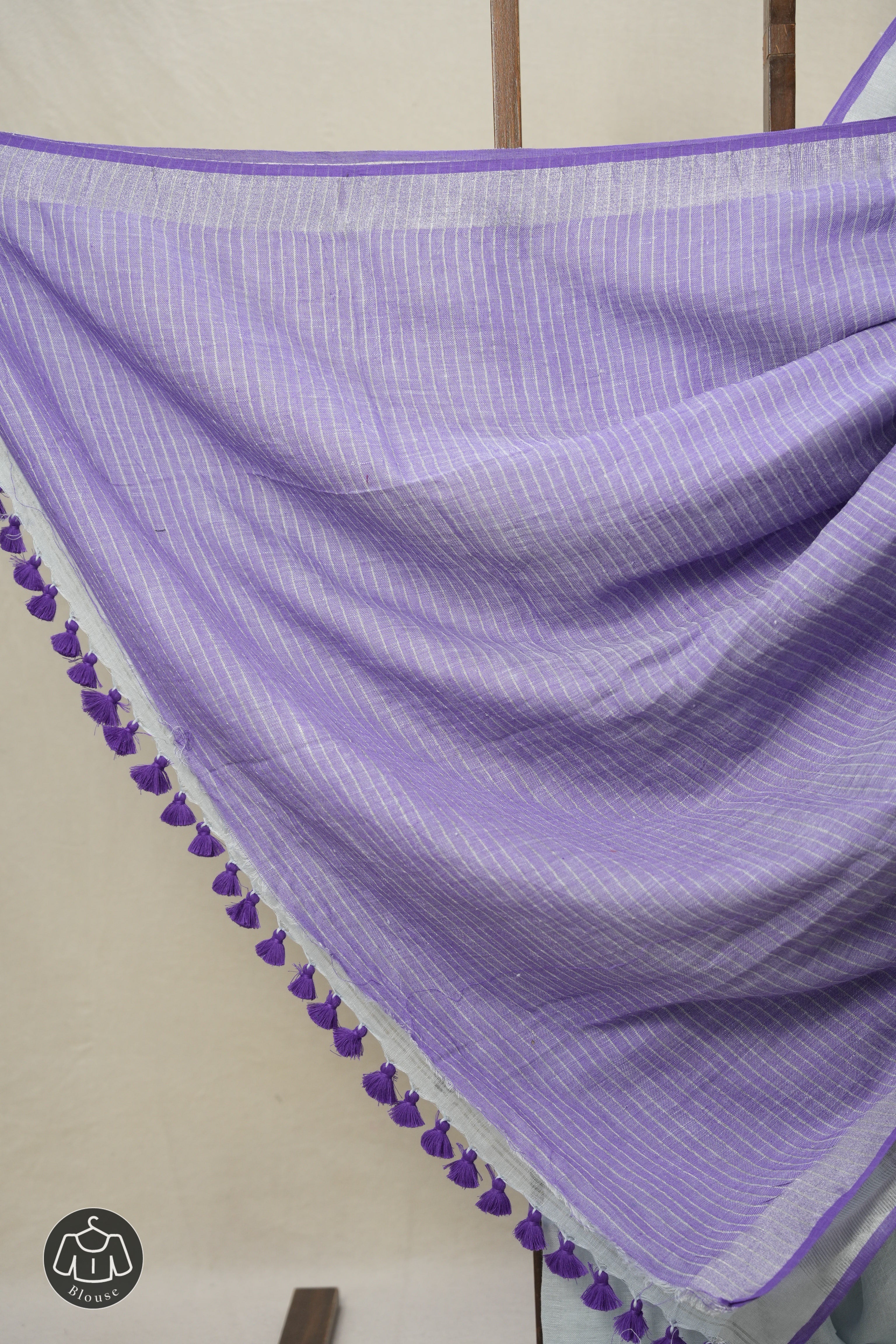 Pastel Sky Blue Plain Linen Saree With Purple Tassels -SRPSBPLS469