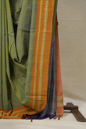 Olive Green Cotton Ilkal Saree  - SROGCIS676