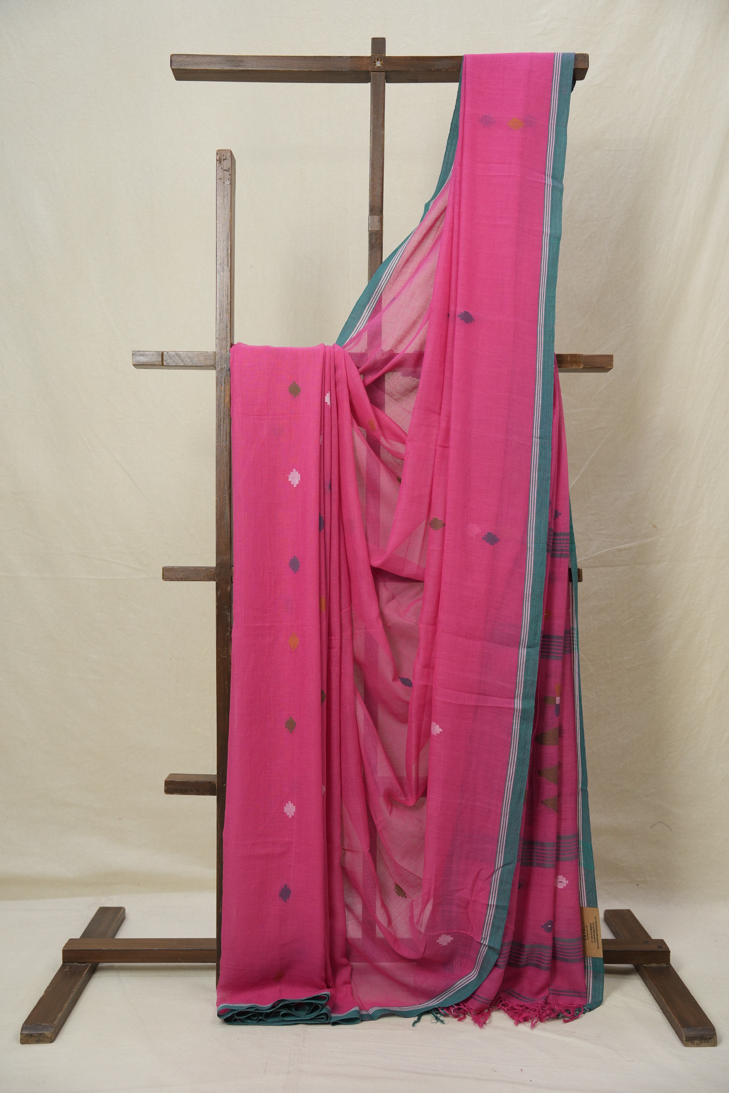 Pink Mul Bengal Cotton Jamdani Saree - SRPMBCJS212