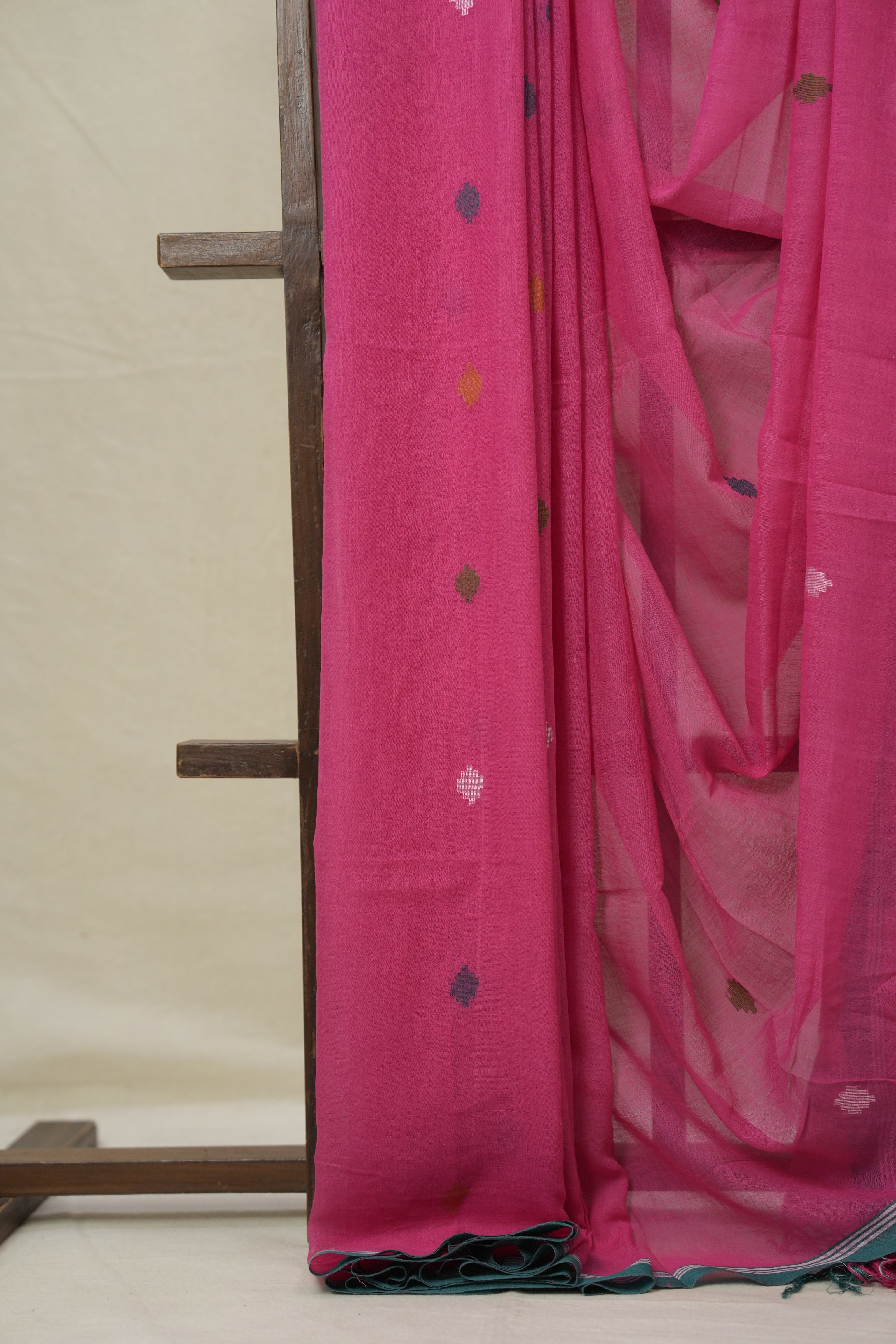 Pink Mul Bengal Cotton Jamdani Saree - SRPMBCJS212