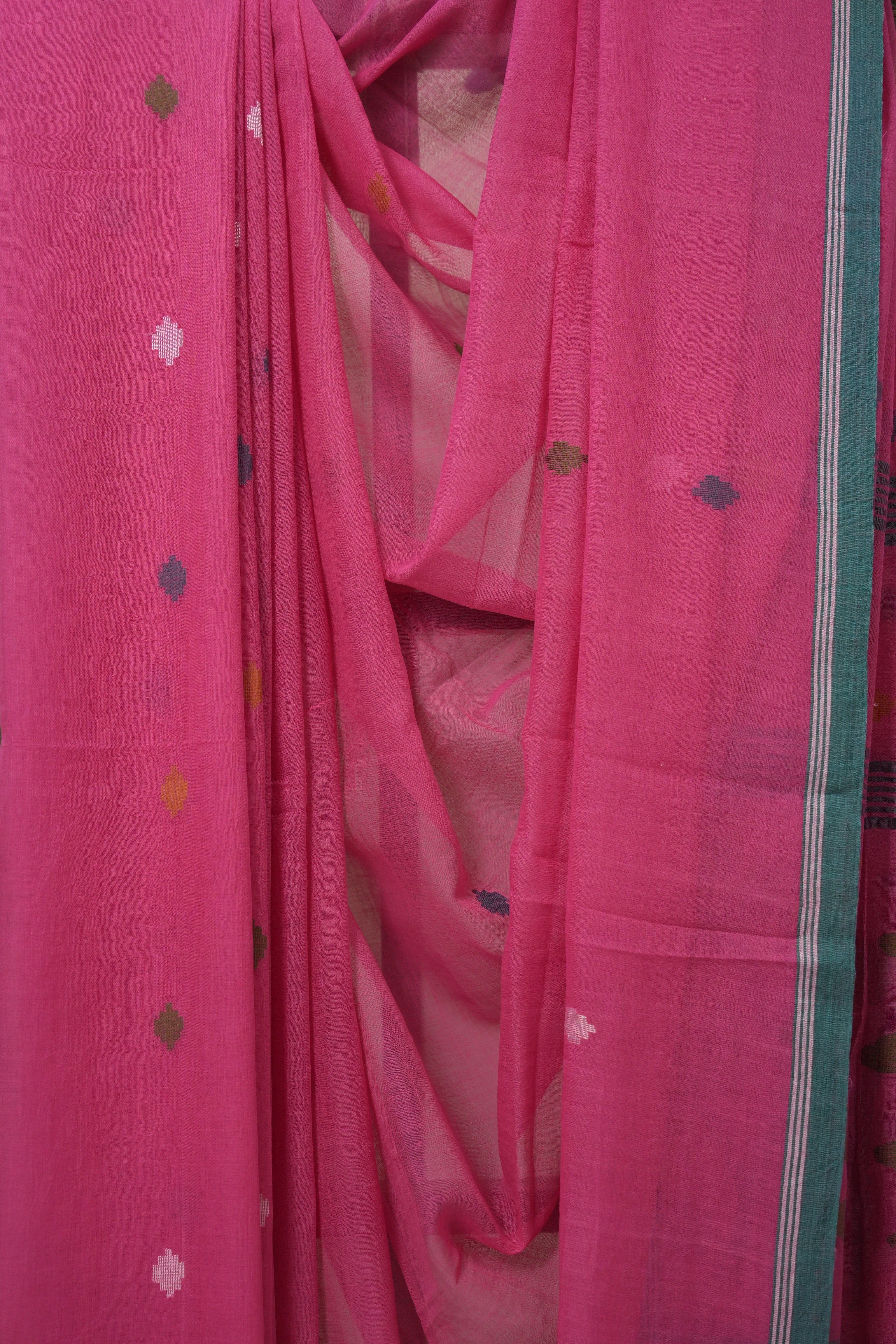 Pink Mul Bengal Cotton Jamdani Saree - SRPMBCJS212