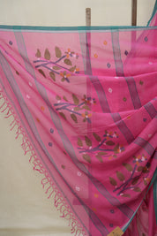 Pink Mul Bengal Cotton Jamdani Saree - SRPMBCJS212