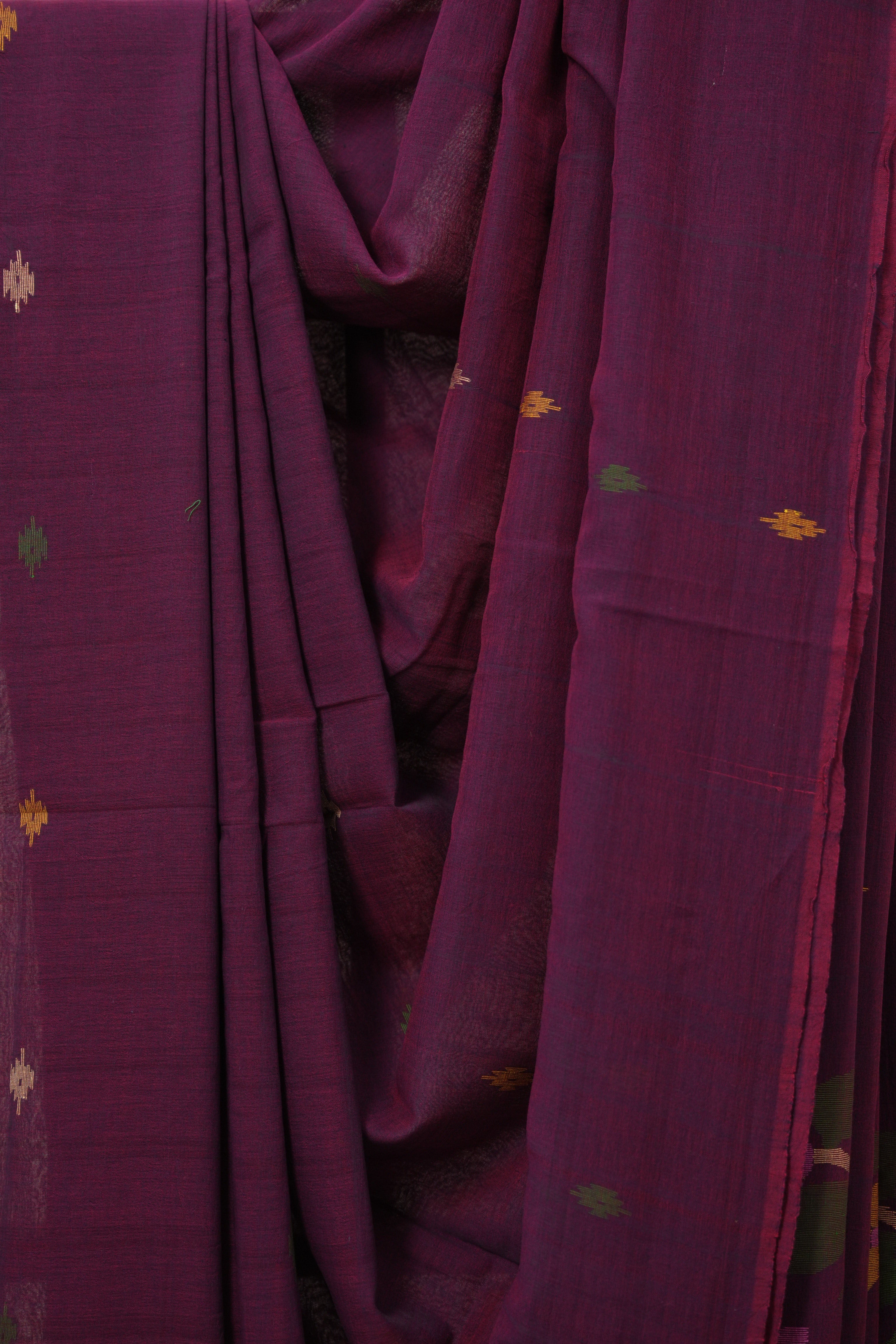 Two Tone Magenta Mul Bengal Cotton Jamdani Saree - SRTTMMBCJS213