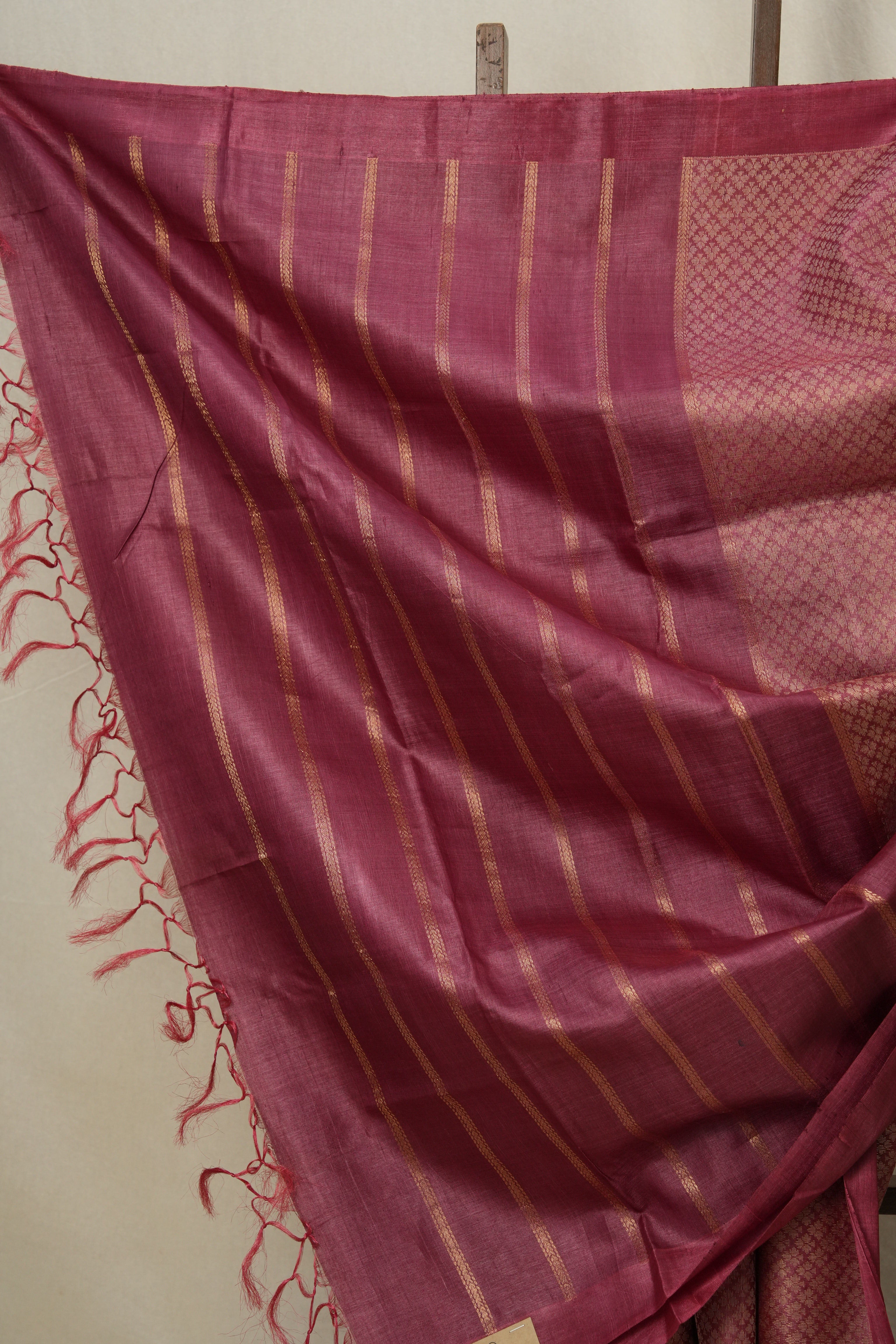 Dark Pink Tussar Silk Saree - SRDPTSS1538