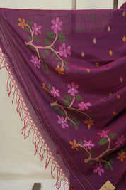 Two Tone Magenta Mul Bengal Cotton Jamdani Saree - SRTTMMBCJS213
