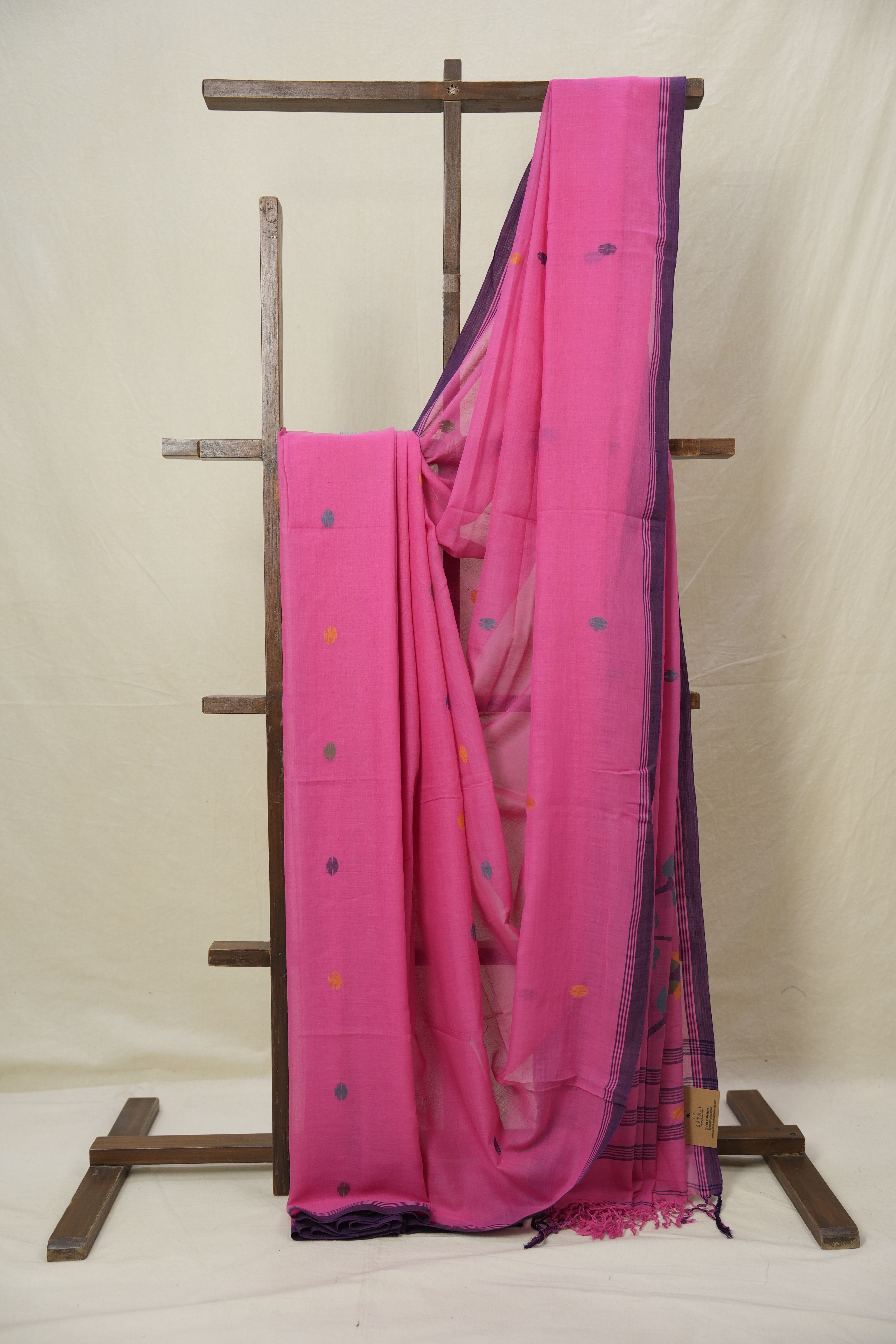 Pink Mul Bengal Cotton Jamdani Saree - SRPMBCJS214