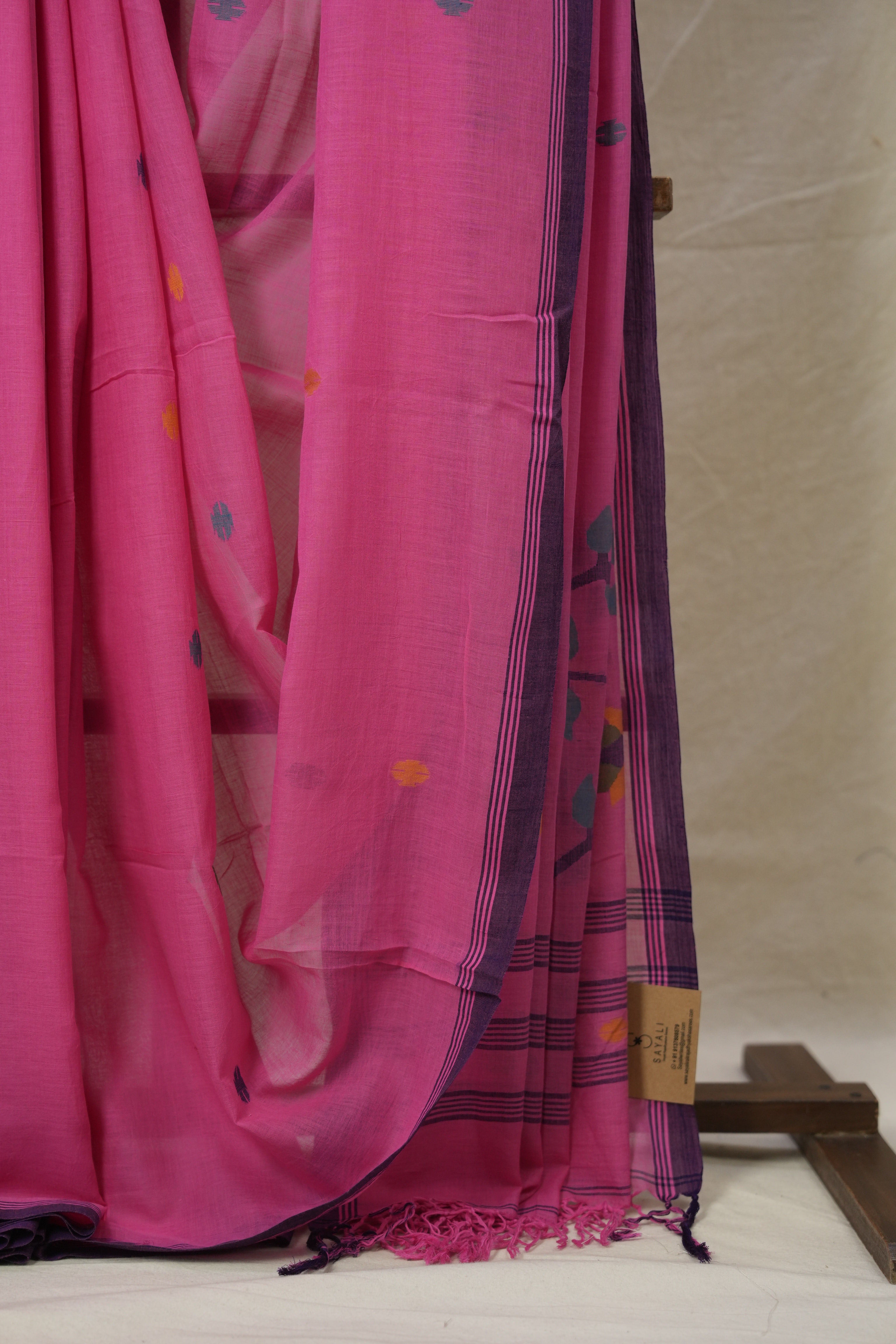Pink Mul Bengal Cotton Jamdani Saree - SRPMBCJS214