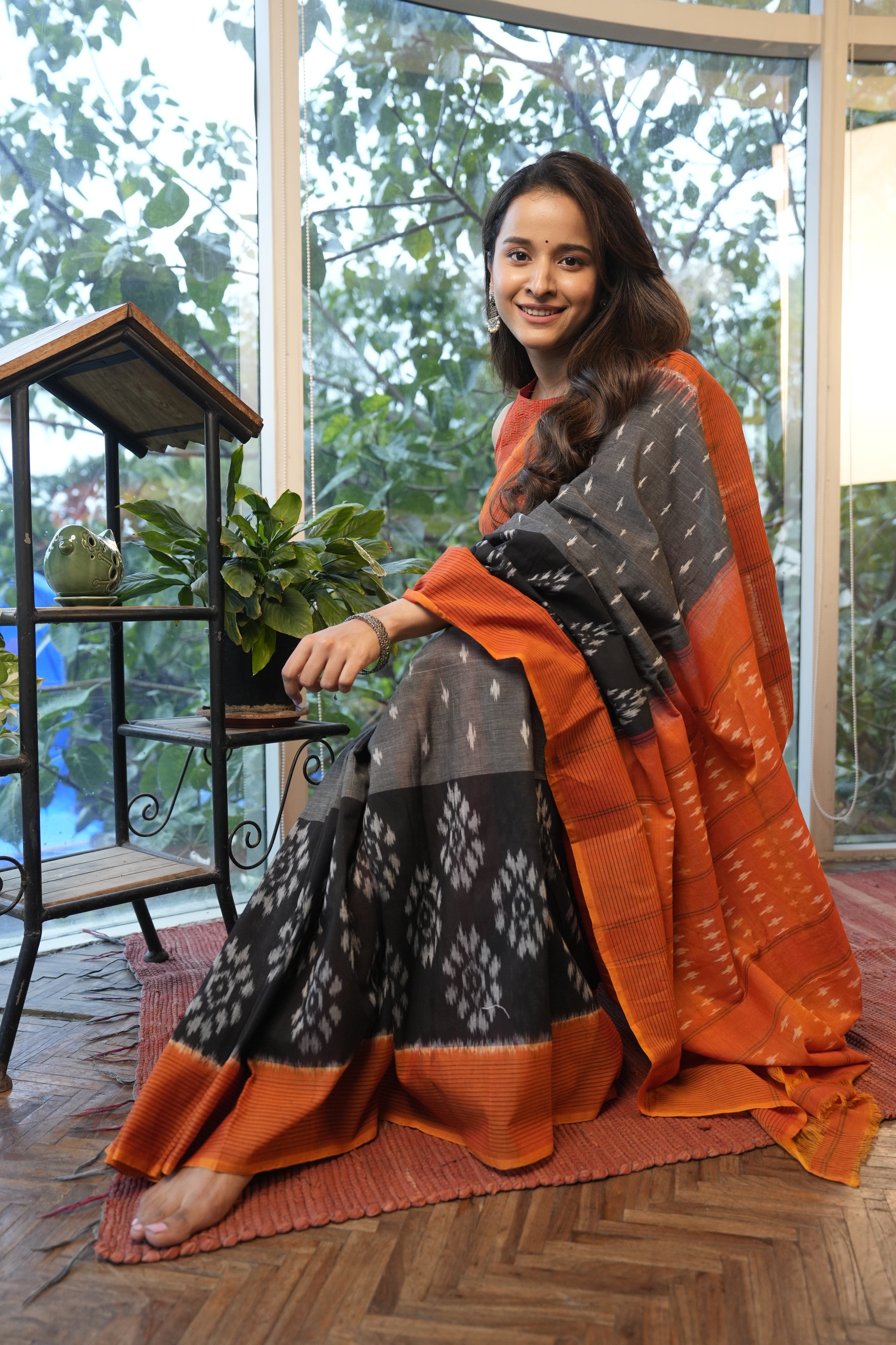 Gray Pochampalli Cotton Ikat Saree - SRGPCIS702