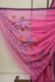 Pink Mul Bengal Cotton Jamdani Saree - SRPMBCJS214