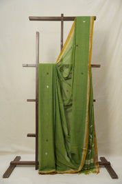 Leaf Green Mul Bengal Cotton Jamdani Saree - SRLGBCJS215