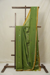 Leaf Green Mul Bengal Cotton Jamdani Saree - SRLGBCJS215