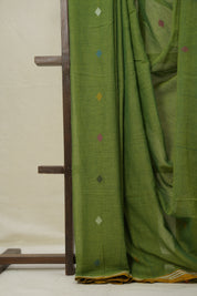 Leaf Green Mul Bengal Cotton Jamdani Saree - SRLGBCJS215