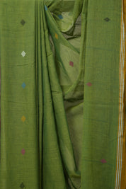 Leaf Green Mul Bengal Cotton Jamdani Saree - SRLGBCJS215