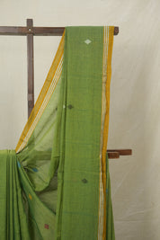 Leaf Green Mul Bengal Cotton Jamdani Saree - SRLGBCJS215