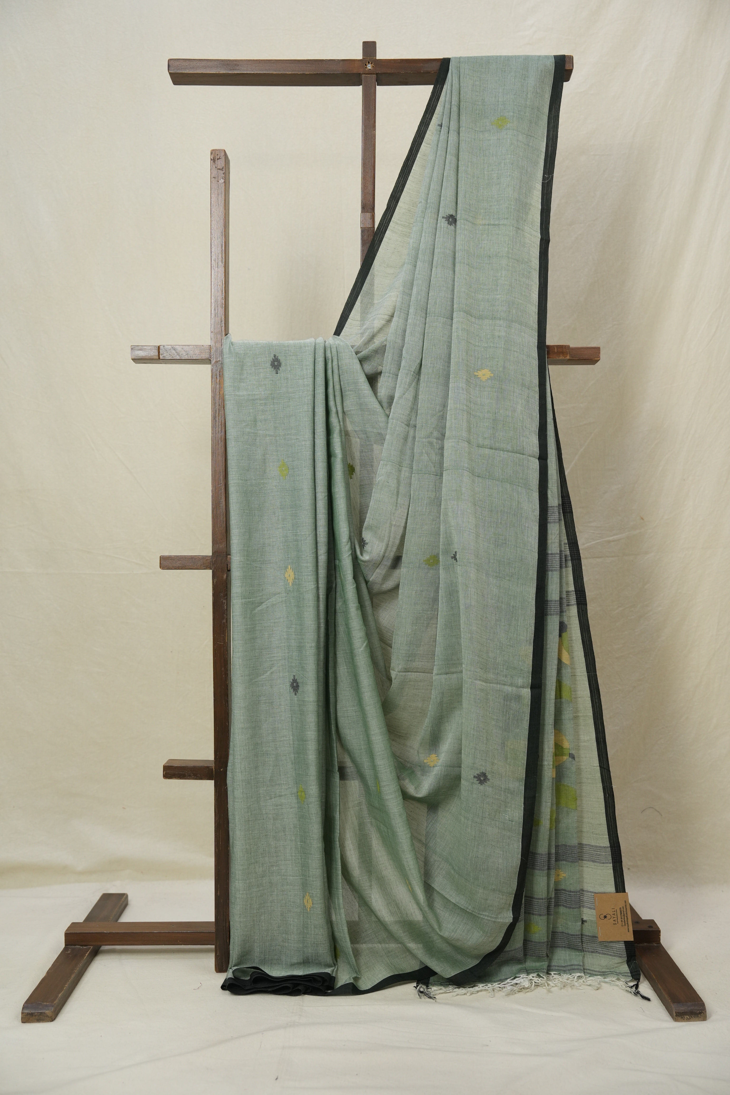 Sage Green Mul Bengal Cotton Jamdani Saree - SRSGBCJS216