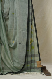 Sage Green Mul Bengal Cotton Jamdani Saree - SRSGBCJS216