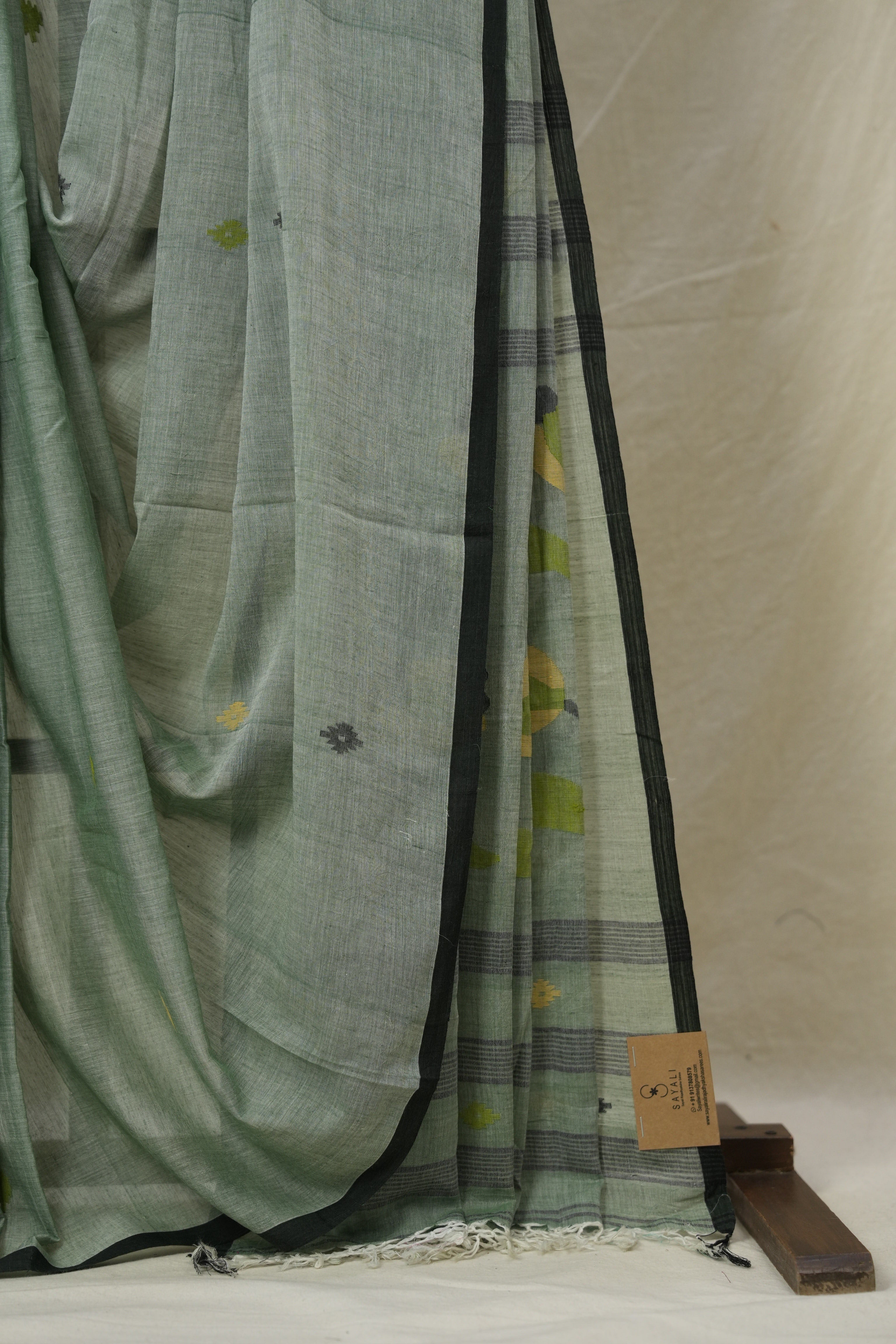 Sage Green Mul Bengal Cotton Jamdani Saree - SRSGBCJS216