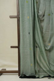 Sage Green Mul Bengal Cotton Jamdani Saree - SRSGBCJS216