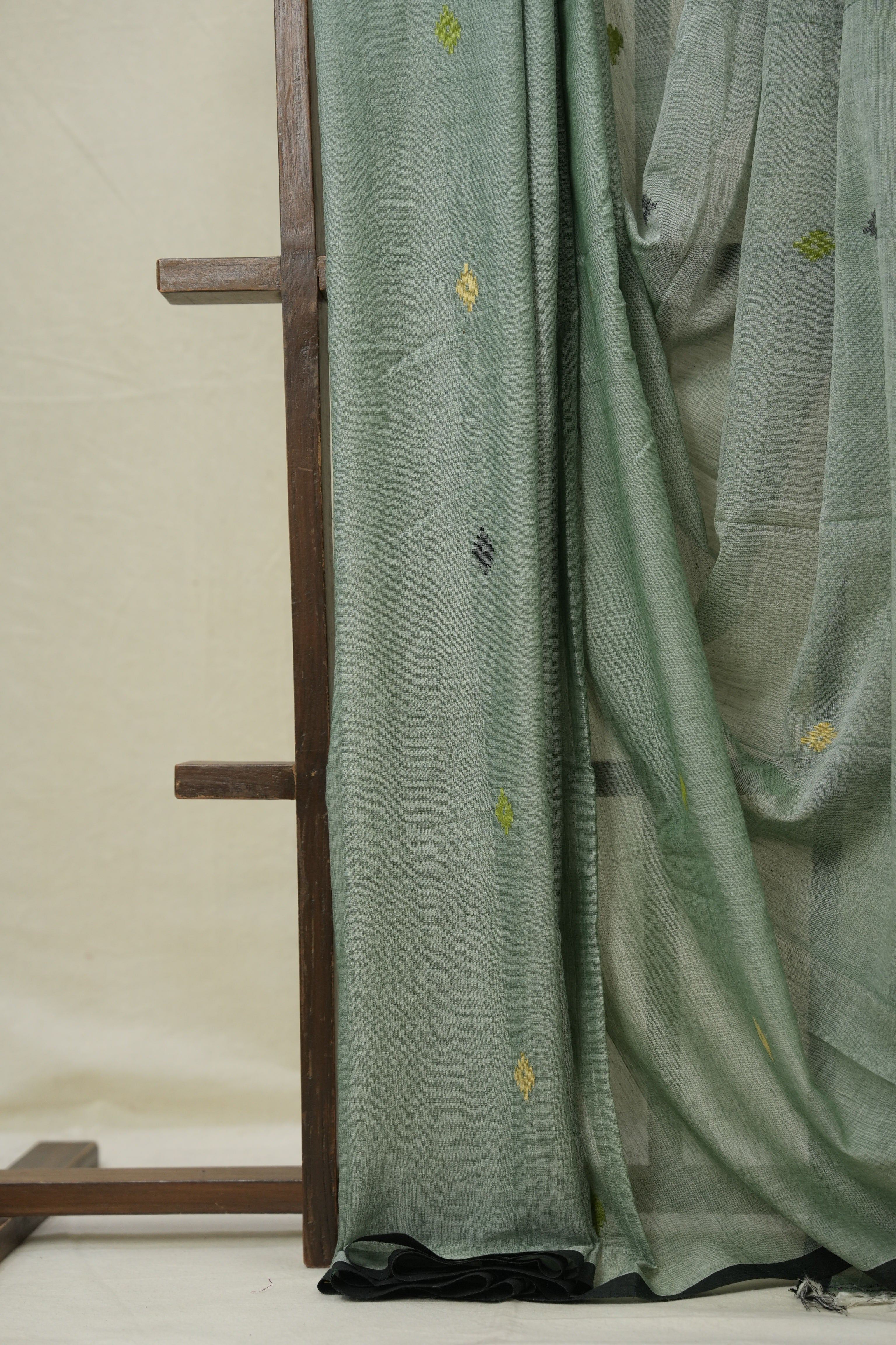 Sage Green Mul Bengal Cotton Jamdani Saree - SRSGBCJS216