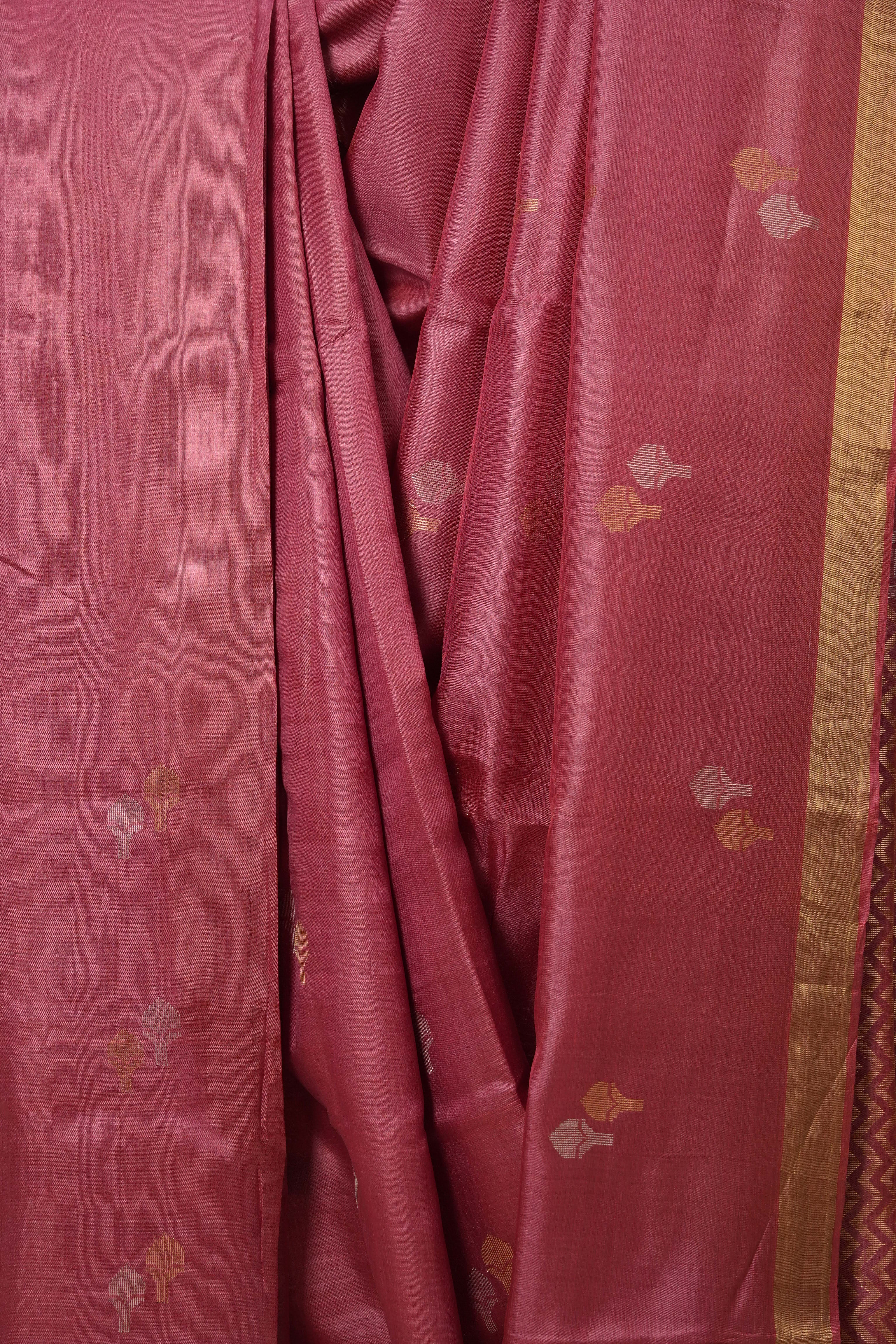 Dark Pink Tussar Silk Saree - SRDPTSS1531