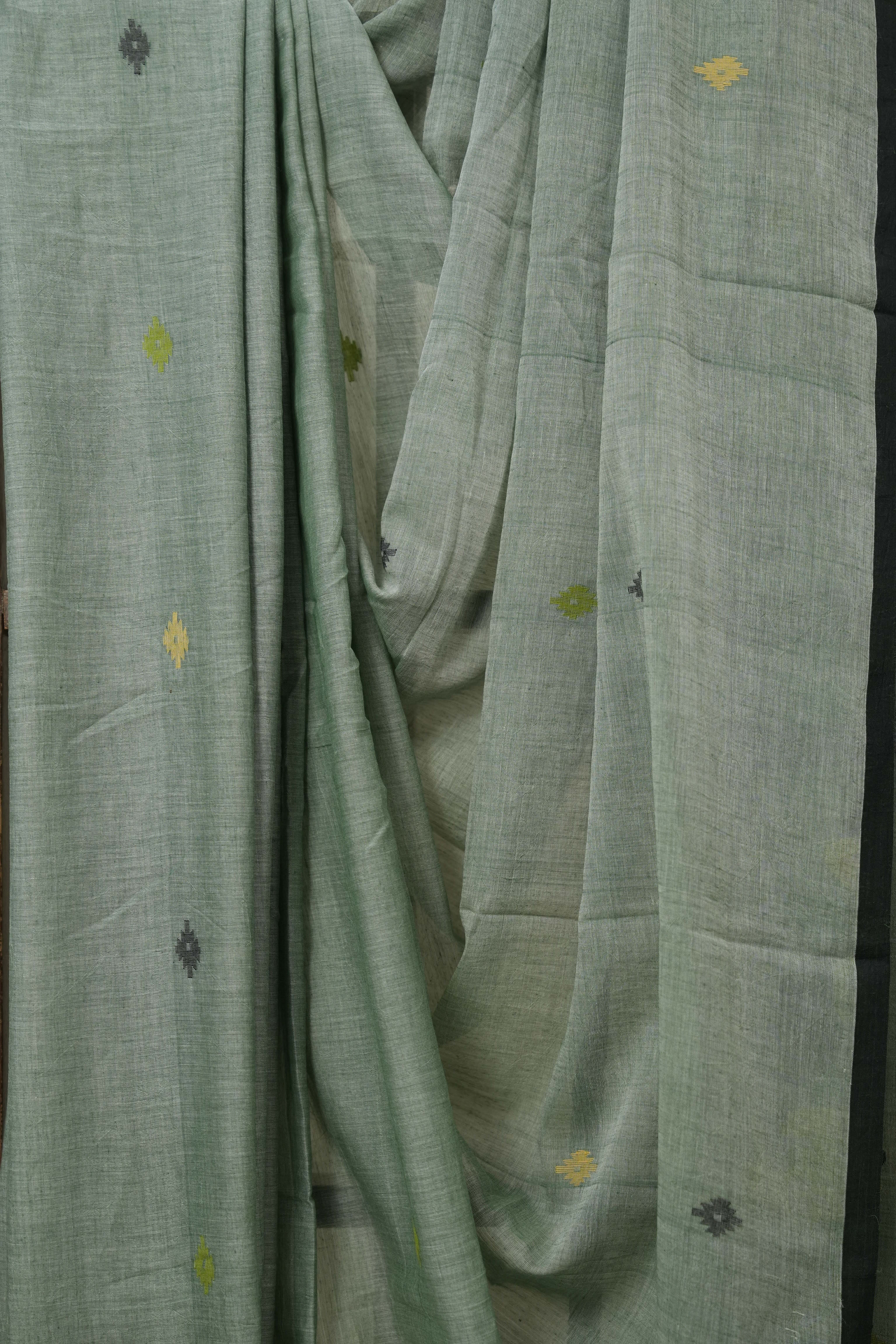 Sage Green Mul Bengal Cotton Jamdani Saree - SRSGBCJS216
