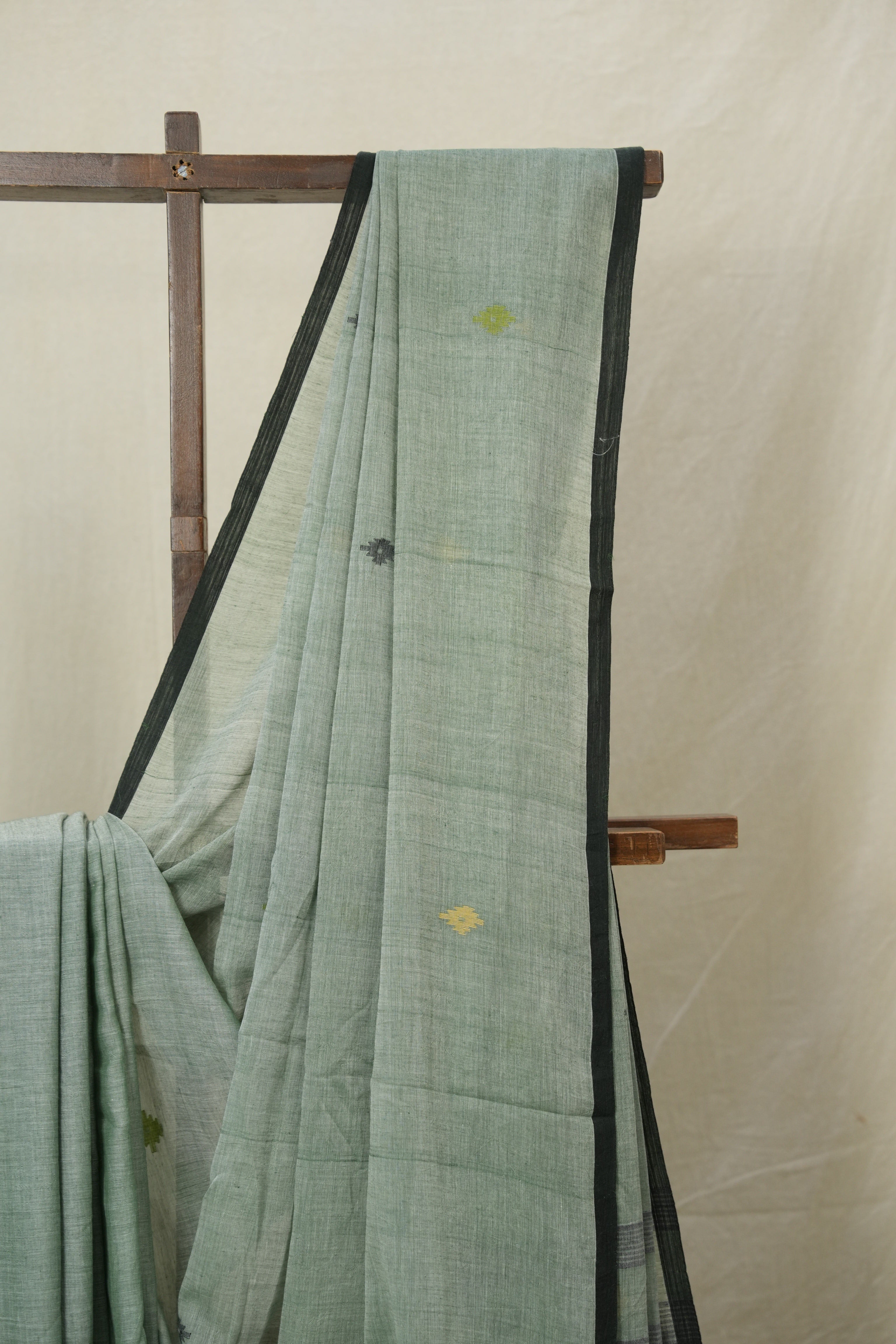 Sage Green Mul Bengal Cotton Jamdani Saree - SRSGBCJS216