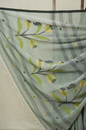 Sage Green Mul Bengal Cotton Jamdani Saree - SRSGBCJS216