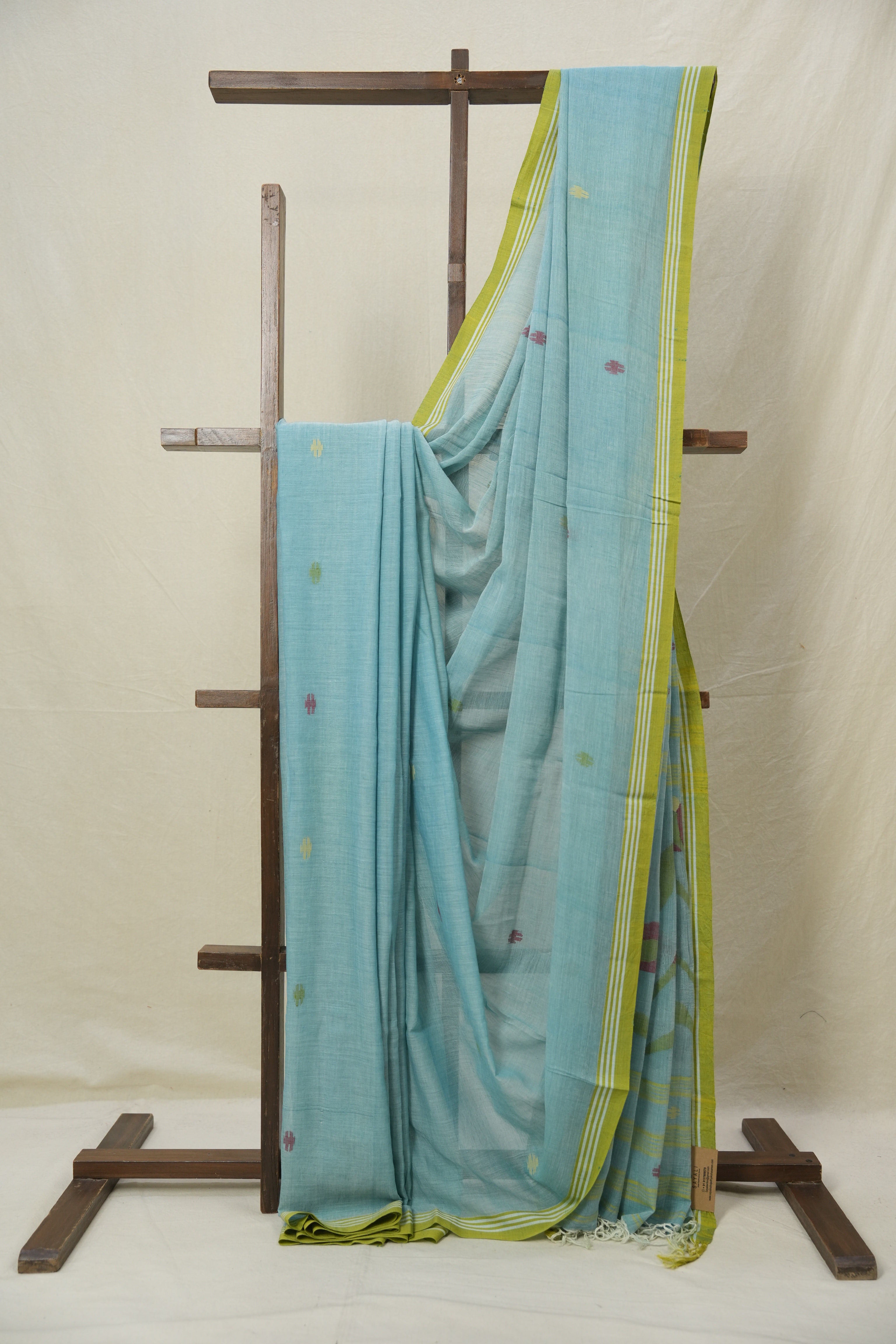 Aqua Green Mul Bengal Cotton Jamdani Saree - SRAGMBCJS210