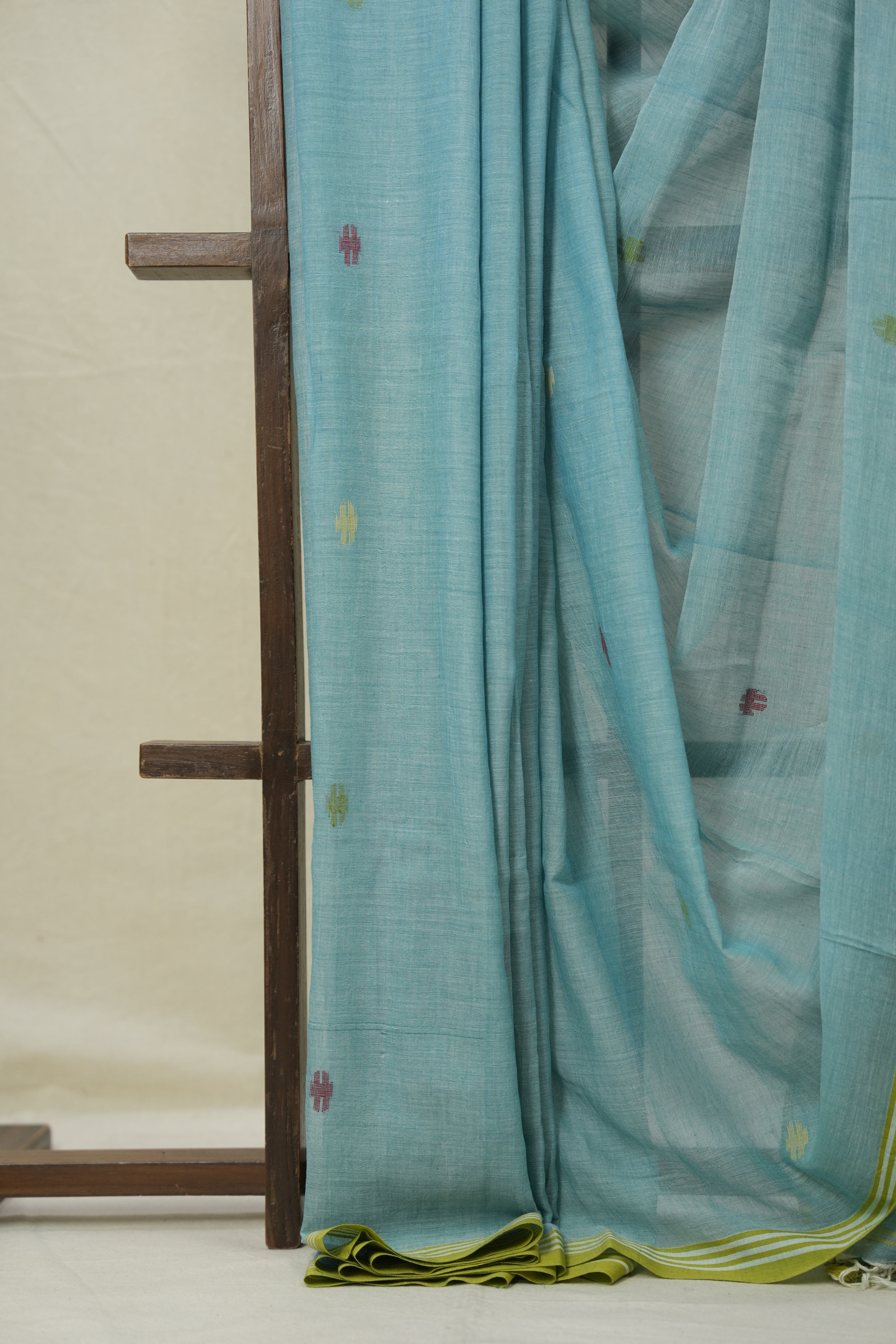 Aqua Green Mul Bengal Cotton Jamdani Saree - SRAGMBCJS210