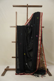 Black Linen Jamdani Saree - SRBLJS498