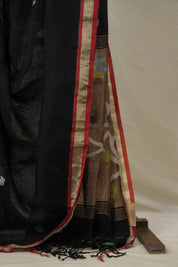 Black Linen Jamdani Saree - SRBLJS498