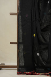 Black Linen Jamdani Saree - SRBLJS498