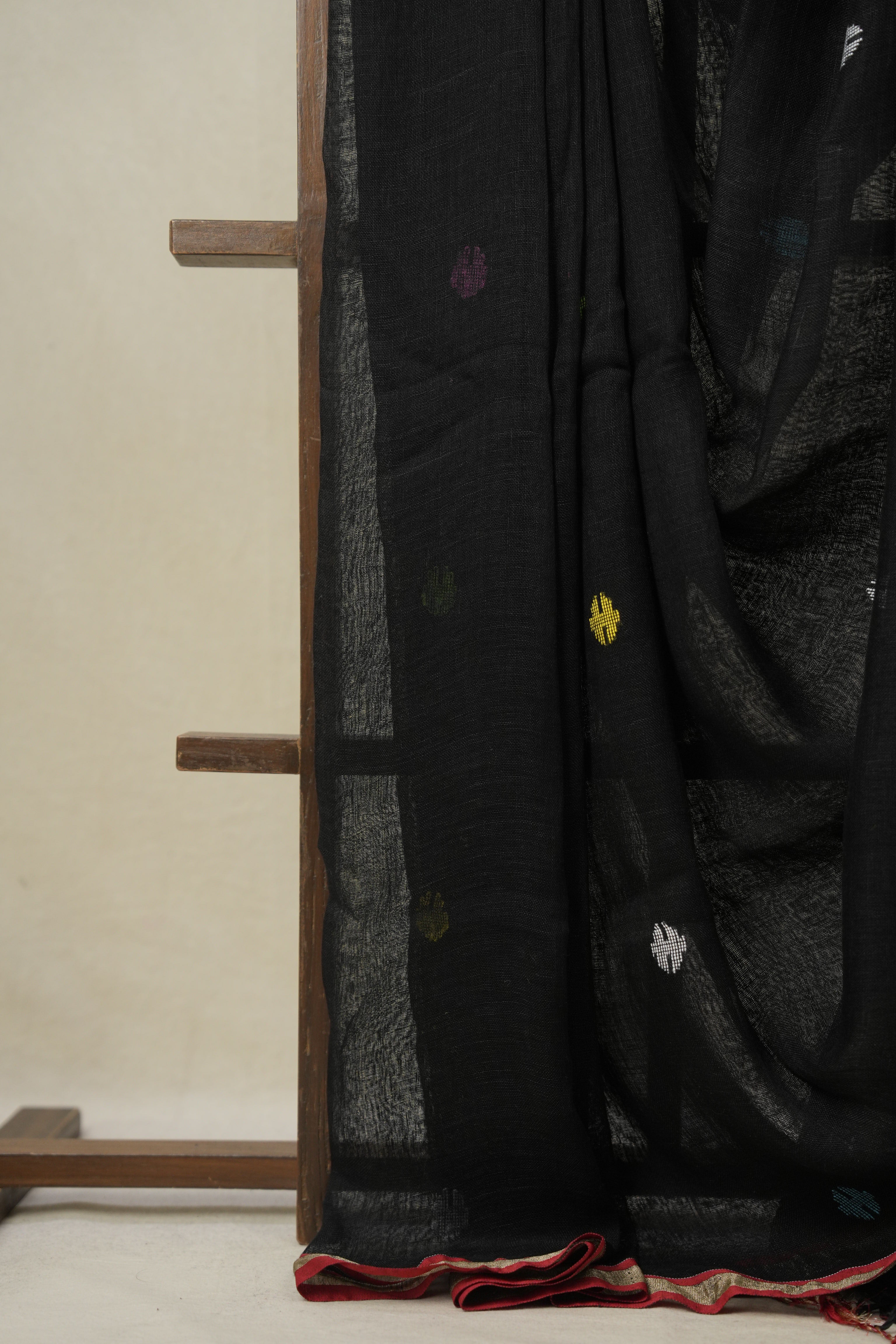 Black Linen Jamdani Saree - SRBLJS498