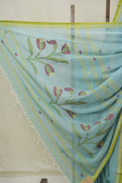 Aqua Green Mul Bengal Cotton Jamdani Saree - SRAGMBCJS210