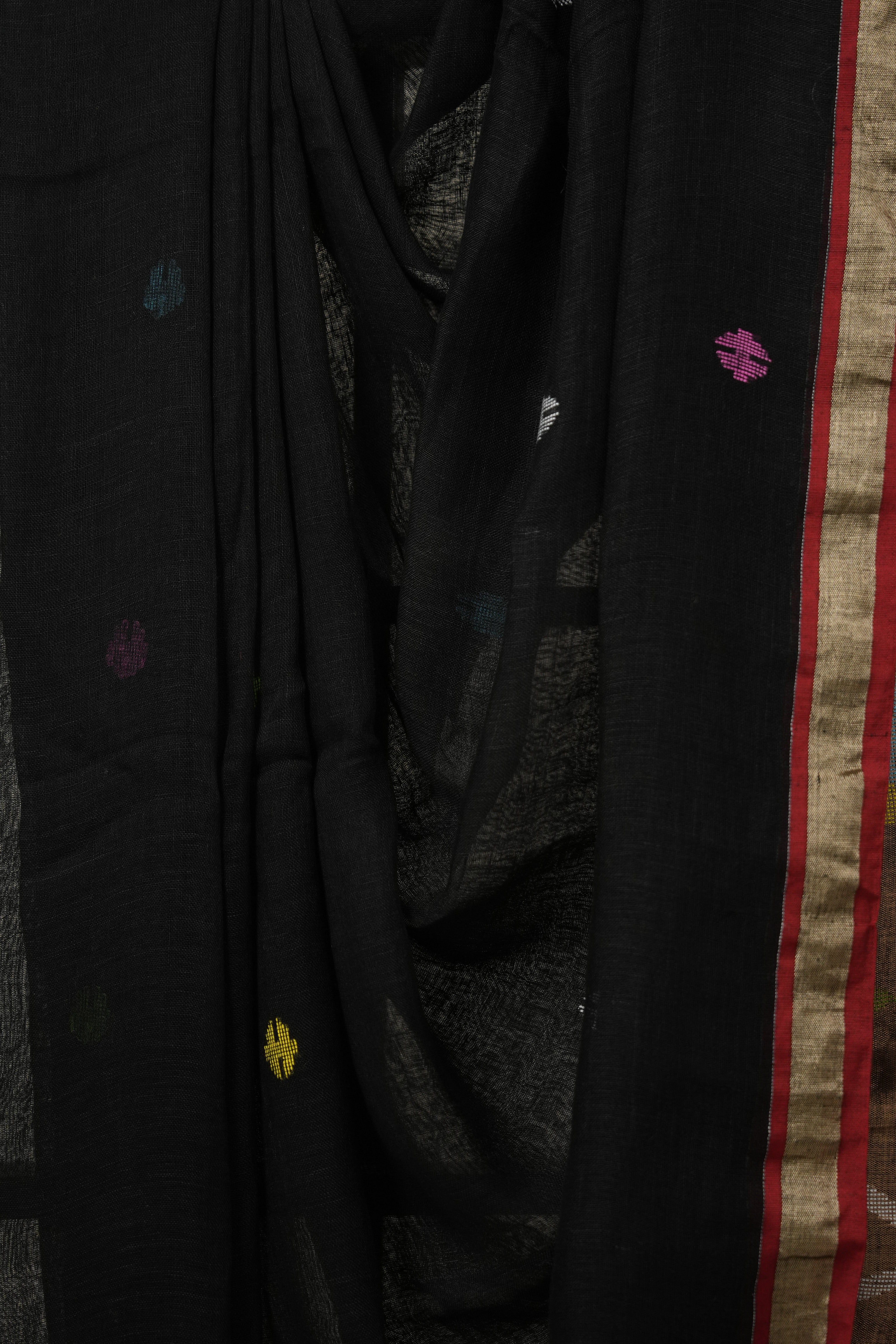 Black Linen Jamdani Saree - SRBLJS498
