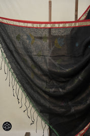 Black Linen Jamdani Saree - SRBLJS498