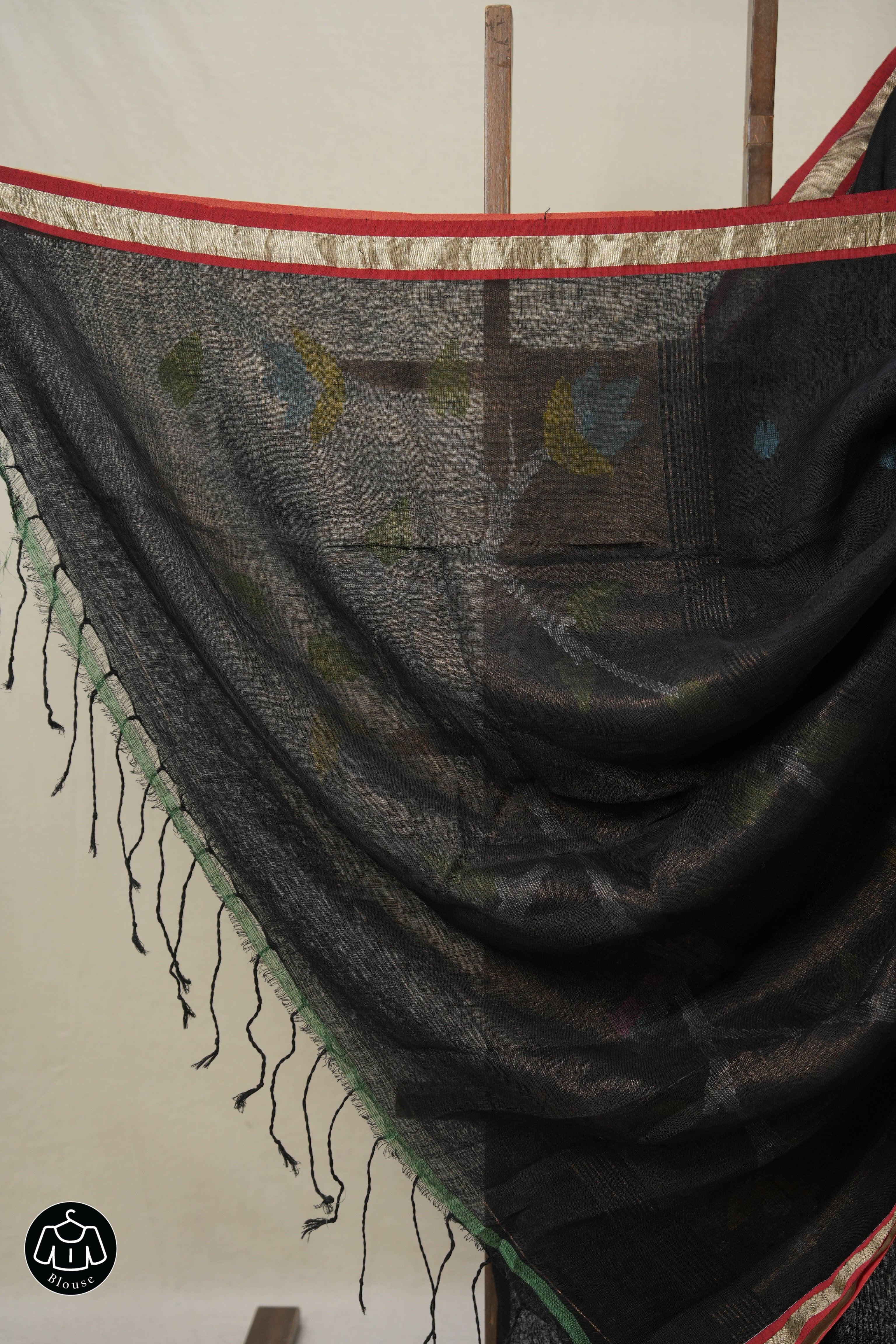 Black Linen Jamdani Saree - SRBLJS498