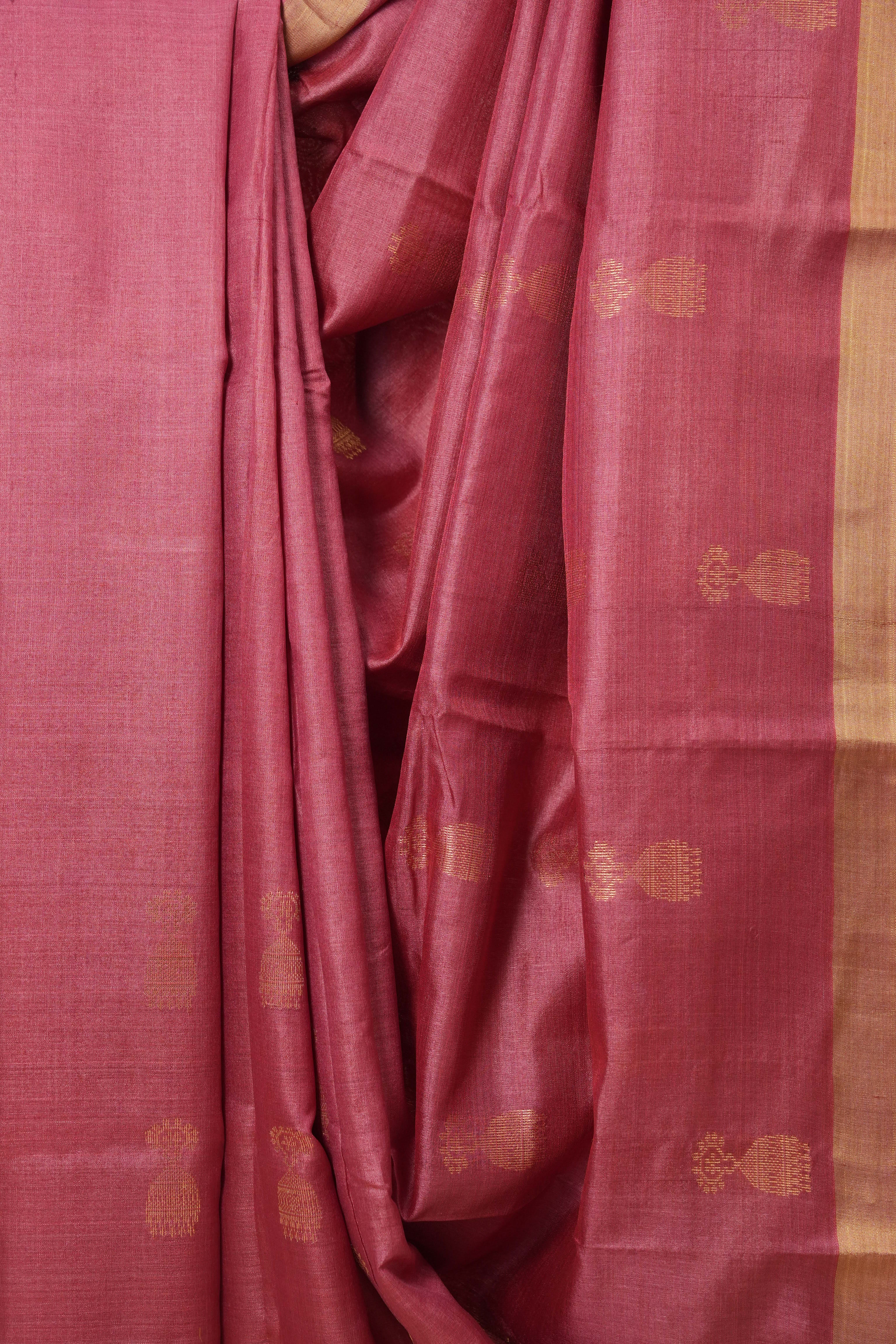Dark Pink Tussar Silk Saree - SRDPTSS1528