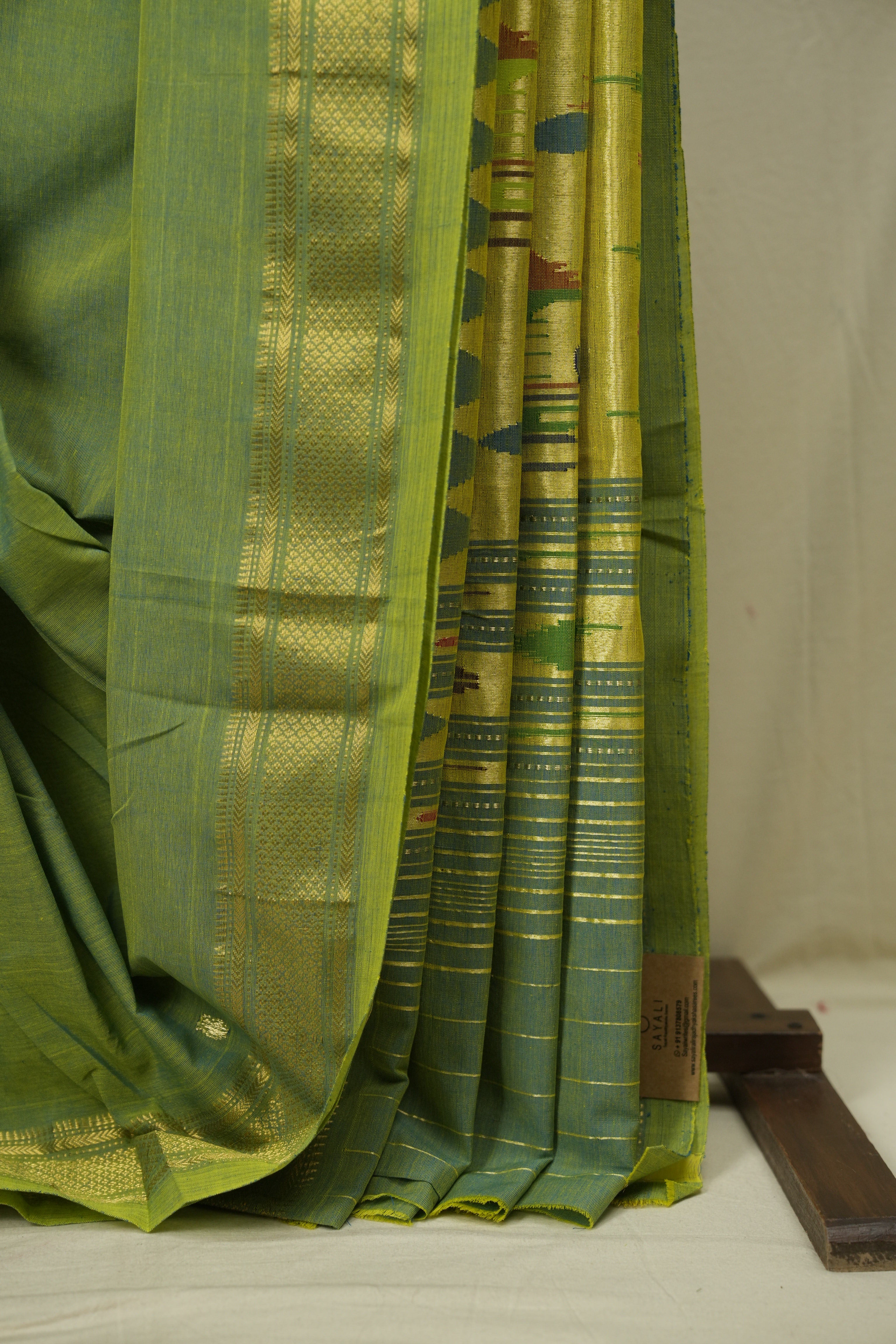 Two Tone Green Cotton Paithani Saree - SRTTGCPS794