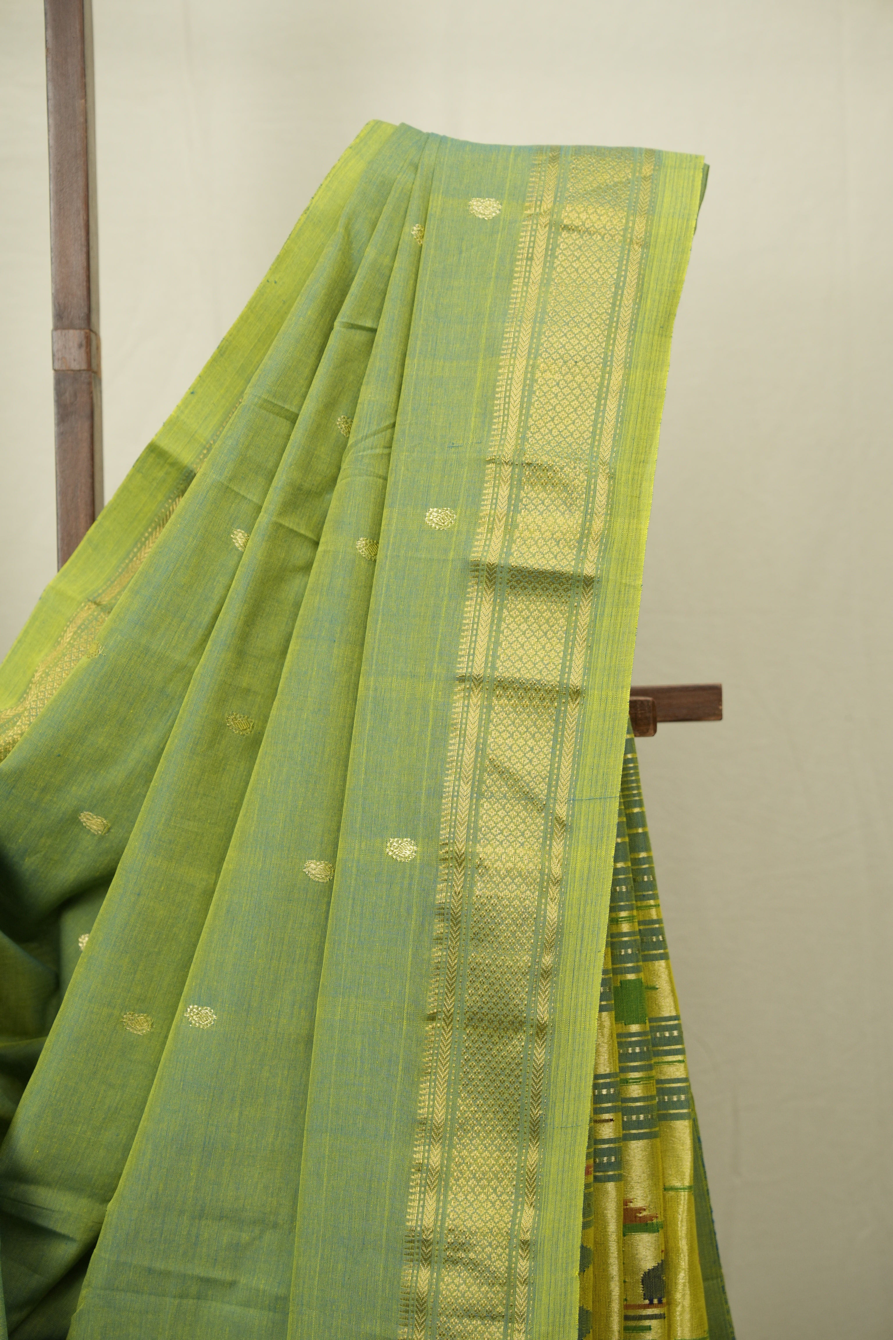 Two Tone Green Cotton Paithani Saree - SRTTGCPS794
