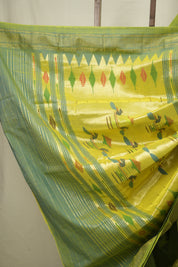 Two Tone Green Cotton Paithani Saree - SRTTGCPS794